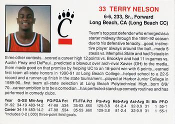 1992-93 Cincinnati Bearcats #13 Terry Nelson Back