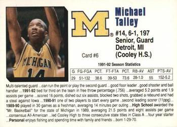 1992-93 Michigan Wolverines #6 Michael Talley Back
