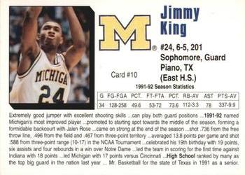 1992-93 Michigan Wolverines #10 Jimmy King Back