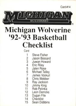 1992-93 Michigan Wolverines #14 Checklist Front