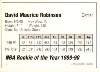 1990 Austin Cards NBA Paintings (unlicensed) #1 David Robinson Back