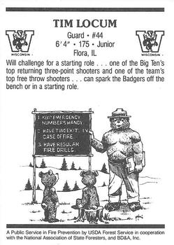 1989-90 Wisconsin Badgers Smokey #NNO Tim Locum Back