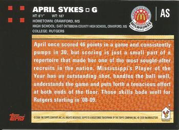 2008 Topps McDonald's All-American Game #AS April Sykes Back