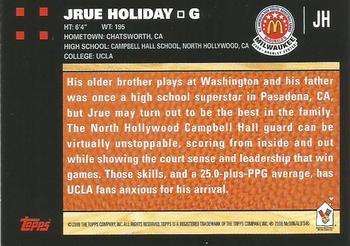2008 Topps McDonald's All-American Game #JH Jrue Holiday Back