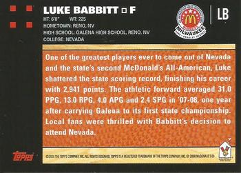 2008 Topps McDonald's All-American Game #LB Luke Babbitt Back