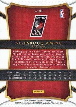 2015-16 Panini Select #41 Al-Farouq Aminu Back