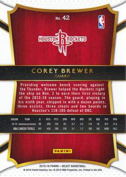 2015-16 Panini Select #42 Corey Brewer Back