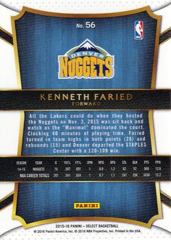 2015-16 Panini Select #56 Kenneth Faried Back