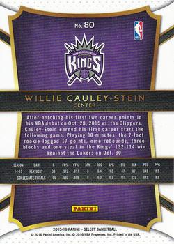 2015-16 Panini Select #80 Willie Cauley-Stein Back