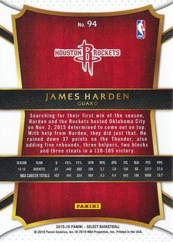 2015-16 Panini Select #94 James Harden Back