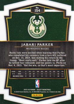 2015-16 Panini Select #154 Jabari Parker Back