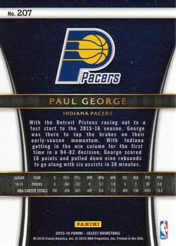 2015-16 Panini Select #207 Paul George Back