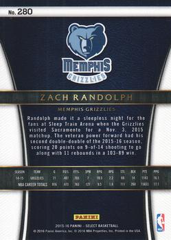 2015-16 Panini Select #280 Zach Randolph Back