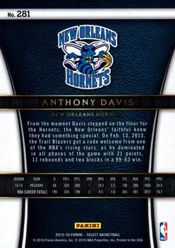 2015-16 Panini Select #281 Anthony Davis Back
