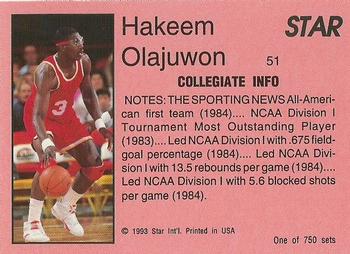 1993 Star Platinum #51 Hakeem Olajuwon Back