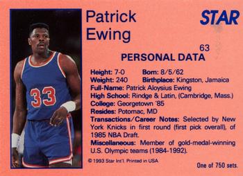 1993 Star Platinum #63 Patrick Ewing Back