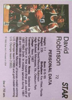1993 Star Platinum #72 David Robinson Back