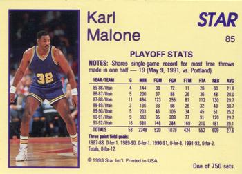 1993 Star Platinum #85 Karl Malone Back