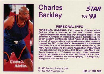 1993 Star Platinum #108 Charles Barkley Back