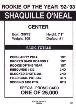 1993-94 Arena Sports Shaquille O'Neal (Unlicensed) #NNO Shaquille O'Neal Back