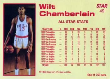 1992-93 Star Court Kings #49 Wilt Chamberlain Back