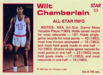 1992-93 Star Court Kings #53 Wilt Chamberlain Back