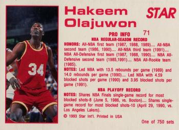 1992-93 Star Court Kings #71 Hakeem Olajuwon Back