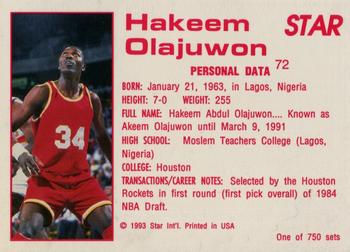 1992-93 Star Court Kings #72 Hakeem Olajuwon Back