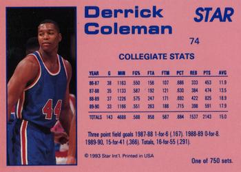 1992-93 Star Court Kings #74 Derrick Coleman Back