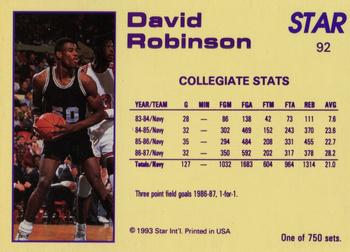 1992-93 Star Court Kings #92 David Robinson Back