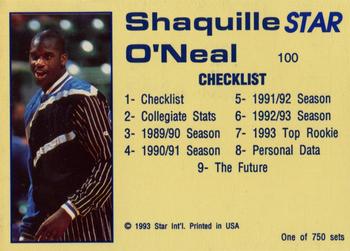 1992-93 Star Court Kings #100 Shaquille O'Neal Back