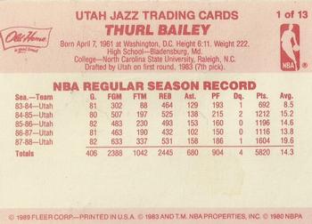 1988-89 Fleer Old Home Bread Utah Jazz #1 Thurl Bailey Back