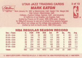 1988-89 Fleer Old Home Bread Utah Jazz #3 Mark Eaton Back