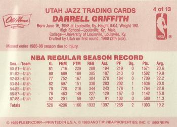1988-89 Fleer Old Home Bread Utah Jazz #4 Darrell Griffith Back