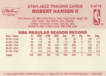 1988-89 Fleer Old Home Bread Utah Jazz #5 Bobby Hansen Back