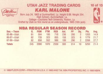 1988-89 Fleer Old Home Bread Utah Jazz #10 Karl Malone Back