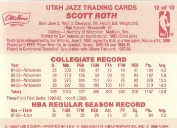 1988-89 Fleer Old Home Bread Utah Jazz #12 Scott Roth Back
