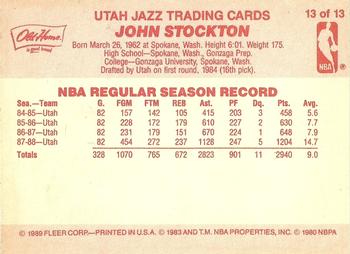 1988-89 Fleer Old Home Bread Utah Jazz #13 John Stockton Back
