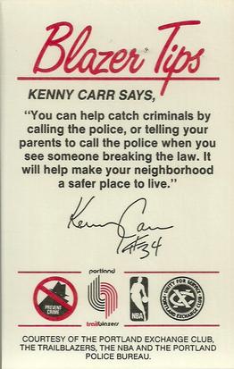 1983-84 Portland Trail Blazers Police #NNO Kenny Carr Back