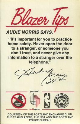 1983-84 Portland Trail Blazers Police #NNO Audie Norris Back