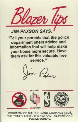 1983-84 Portland Trail Blazers Police #NNO Jim Paxson Back