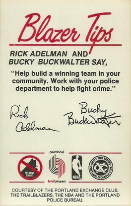 1983-84 Portland Trail Blazers Police #NNO Morris Buckwalter / Rick Adelman Back