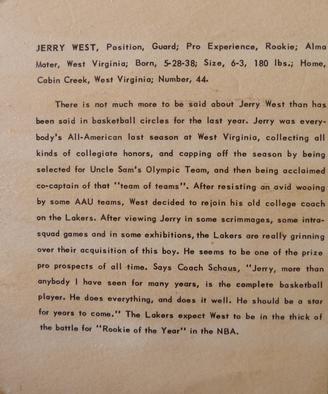 1960-61 Kahn's #NNO Jerry West Back