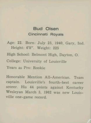1962-63 Kahn's #NNO Bud Olsen Back