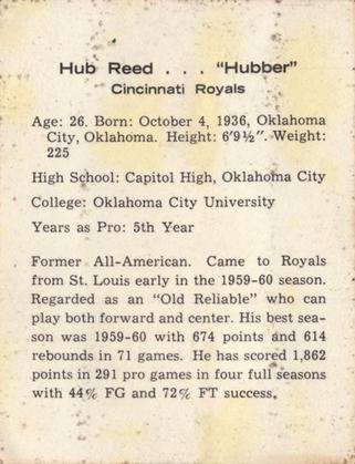 1962-63 Kahn's #NNO Hub Reed Back
