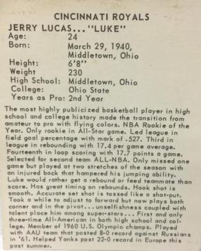 1964-65 Kahn's #NNOb Jerry Lucas Back