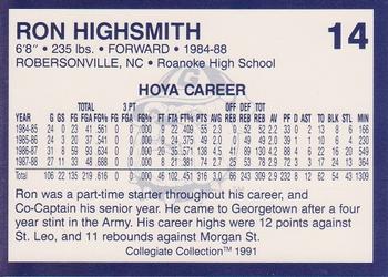 1991 Collegiate Collection Georgetown Hoyas #14 Ron Highsmith Back