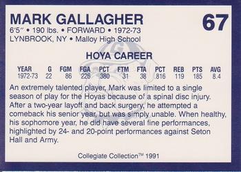 1991 Collegiate Collection Georgetown Hoyas #67 Mark Gallagher Back