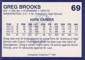 1991 Collegiate Collection Georgetown Hoyas #69 Greg Brooks Back