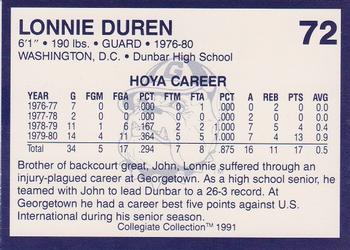 1991 Collegiate Collection Georgetown Hoyas #72 Lonnie Duren Back